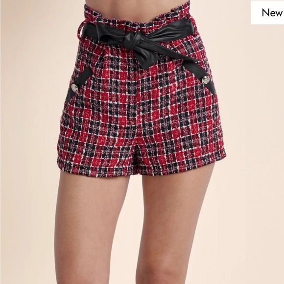 VENUS Pants - VENUS High Waist Red and Black Tweed Shorts